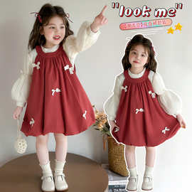 女童蝴蝶结马甲裙两件套春秋款2025新款时尚小女孩洋气套装中小童