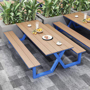 Outdoor B&B Courtyard Park Public Area Scenic Spot Plastic Wood Anti-Corrosion Wood Canteen Supermarket Food Street Conjoined Tables and Chairs