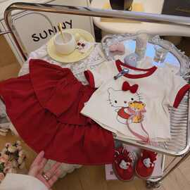 【店铺热销】夏季女童套装小童女宝宝短袖Hellokitty可爱两件套