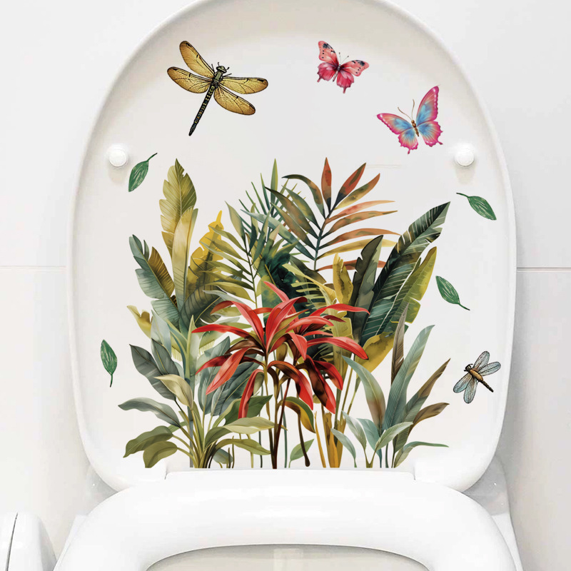 Cross-Border Green Plant Decoration Toilet Bathtub Living Room Bedroom Study Kitchen Entrance Self-Adhesive Removable Wall Stickers