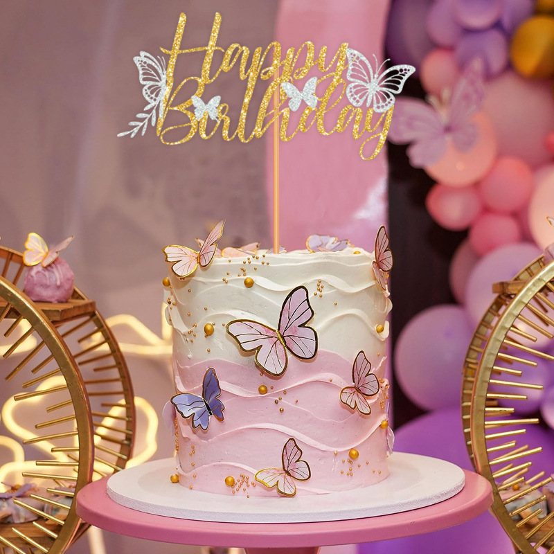 Birthday Shiny Letter Butterfly Paper Birthday Cake Decorating Supplies display picture 2