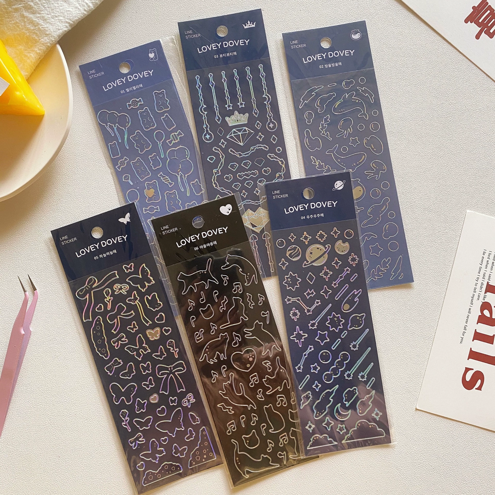 Корейский лазер красочные линии мечтательный медведь бабочка звезды кот прозрачный гул наклейка ручная карта украшения