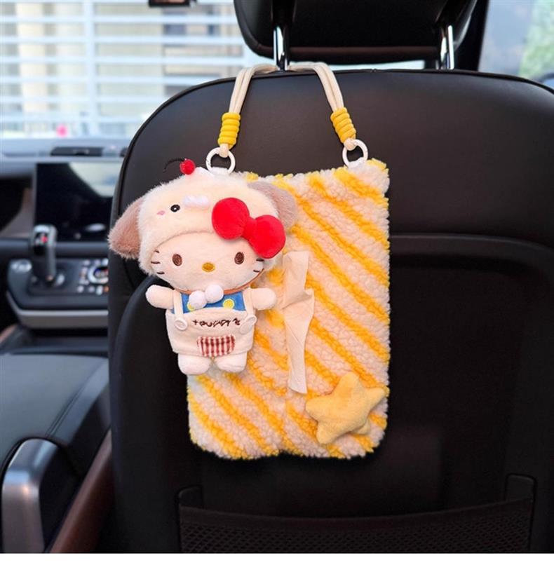 2025 New Hellokitty Car Tissue Hanging Bag Car Paper Drawer Hanging High-End Car Interior Cute Female