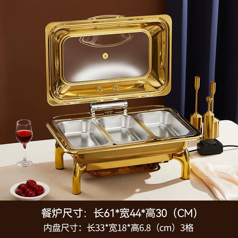 Horno de comedor de aislamiento visual de acero inoxidable chapado en oro, calefacción eléctrica, horno de flip hidráulico, horno de autoservicio de lujo, olla de aislamiento