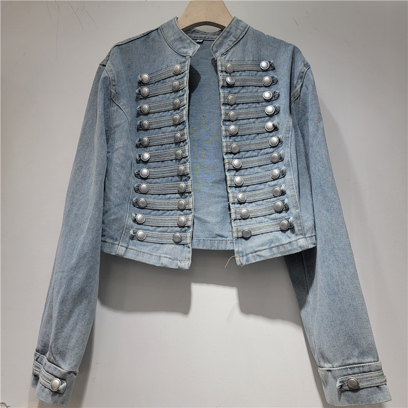 2026 primavera y verano nuevo estilo retro europeo y americano botón de cuello chaqueta de vaquín de mujer chaqueta corta