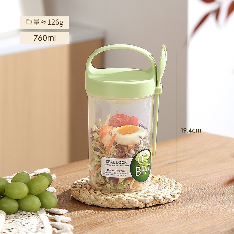 双层圆形密封保鲜盒早餐水果外带微波炉塑料饭盒带餐具收纳盒便携|undefined
