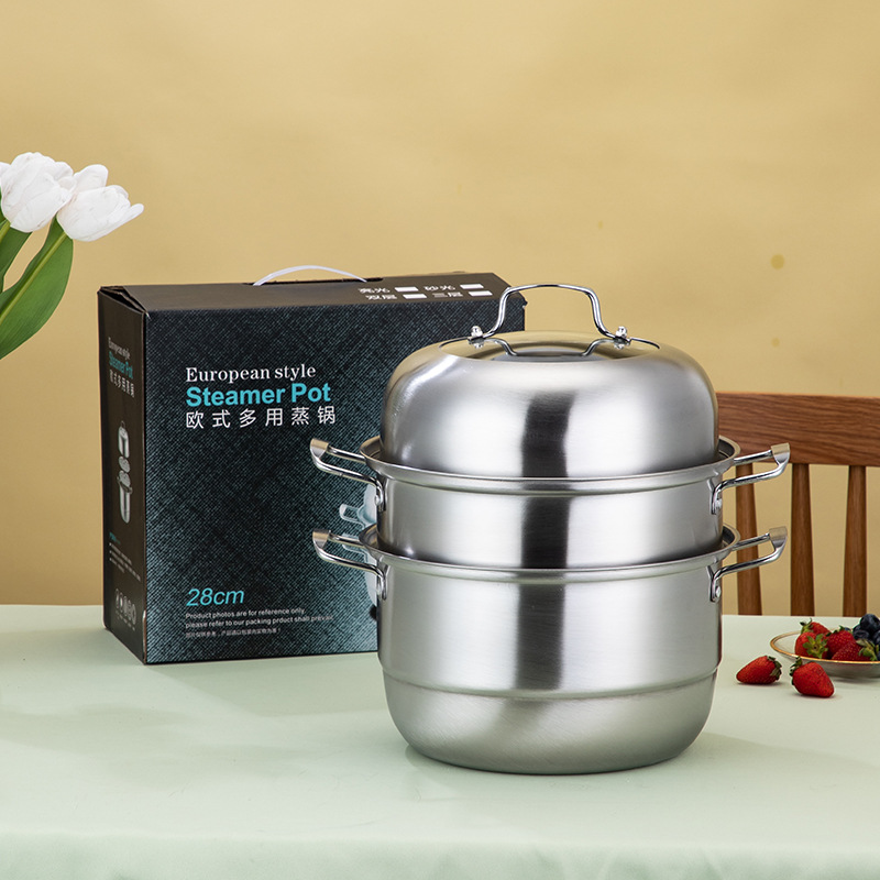 不鏽鋼蒸鍋加厚不鏽鋼鍋三層蒸鍋湯蒸鍋雙層蒸鍋28cm雙層禮品鍋具