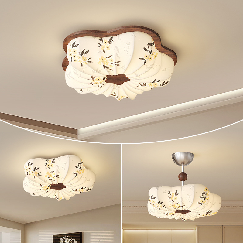 Estética de la dinastía Song, tela, lámpara de dormitorio, lámpara de techo de estilo antiguo, sala de estar, nueva lámpara de sala de estudio de estilo chino de alta gama floral