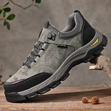 户外鞋男2025新款皮面软底低帮登山鞋运动防滑百搭系带工装休闲鞋