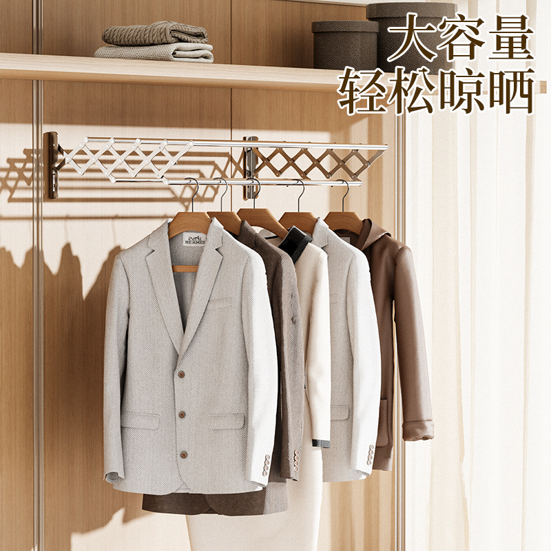 Acero inoxidable pared percha de ropa percha de ropa retráctil plegable percha de ropa percha de baño estante de almacenamiento balcón tipo barra de secado de ropa tipo push-pull percha de zapatos