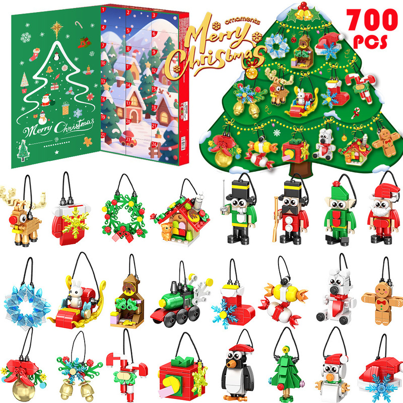 Amazon hot sale Christmas building blocks shredded calendar blind box Children DIY party 24PCs blind box assembling toys