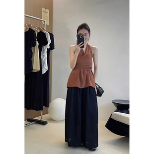 Elegant French Style V-Neck 2025 Sleeveless Shirt Women's Summer Neck Tie Bow Top DIY Strap Vest