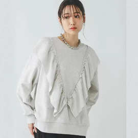 日单外贸女装 小众设计感日系毛圈圆领女款长袖卫衣 厂家尾货批发