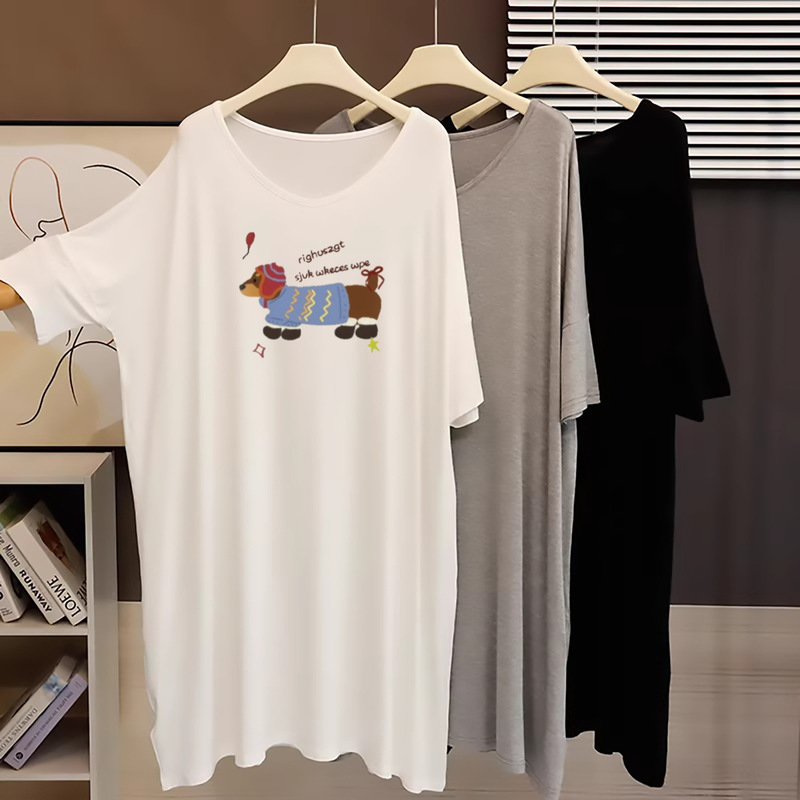 Who Knows? I'Ve Been Asked about It 80 Times! Modal Dress, Mid-Length V-Neck T-Shirt Dress, Loose Nightgown, Maternity Dress