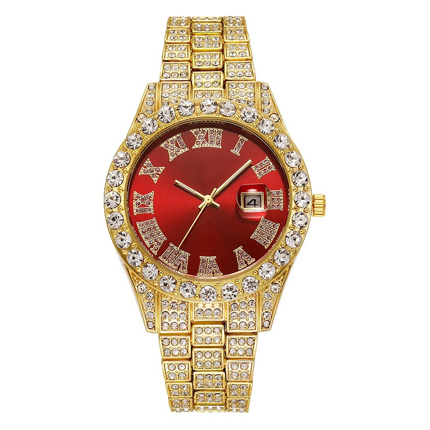 Hiphop reloj europeo y americano popular correa de acero hip hop escala romana diamante calendario hombres reloj de cuarzo