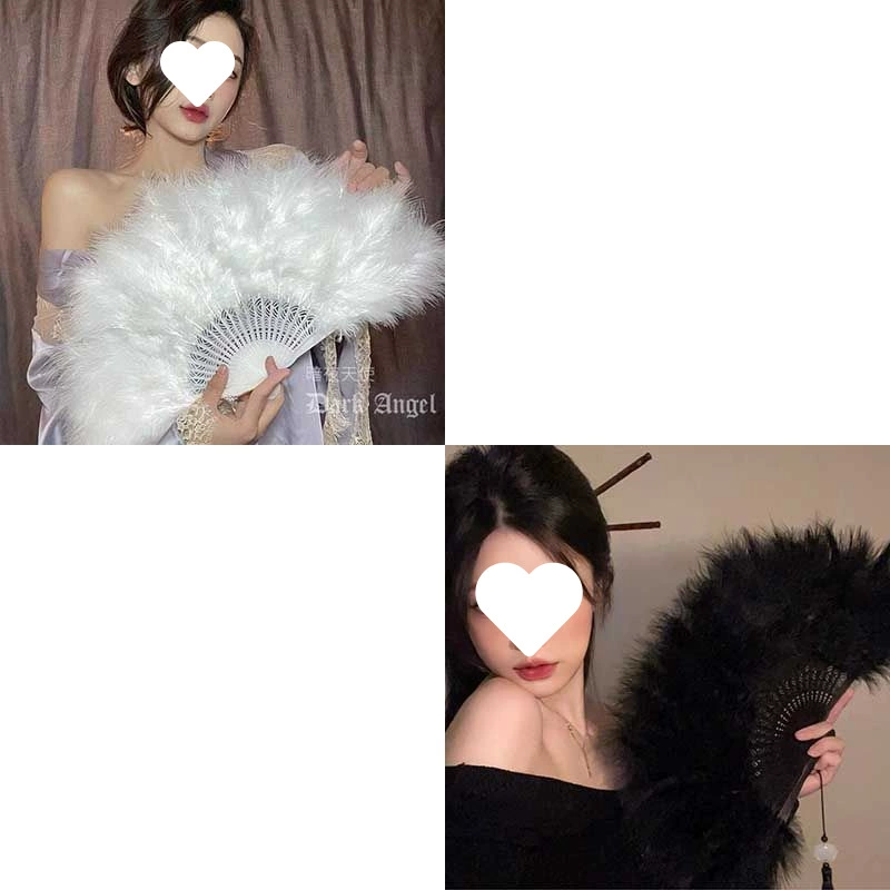 Перья веер чхонгам танец гусь перьевой плюш jk ханфу фотоподручки красивая китайская стиль черно-белый складной веер