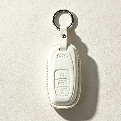 Special Shell Holder, Car key bag - type-c-white-leather-case-p2-short-leather-buckle-key-case