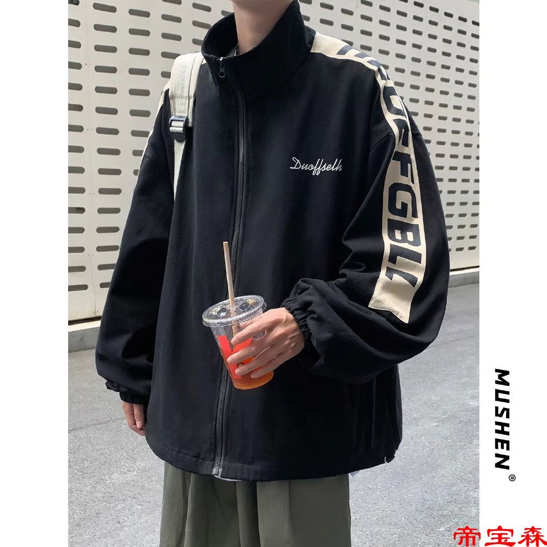 Jacket men ins spring and autumn Autumn and winter Plush thickening Trend leisure time Versatile Easy mlb
