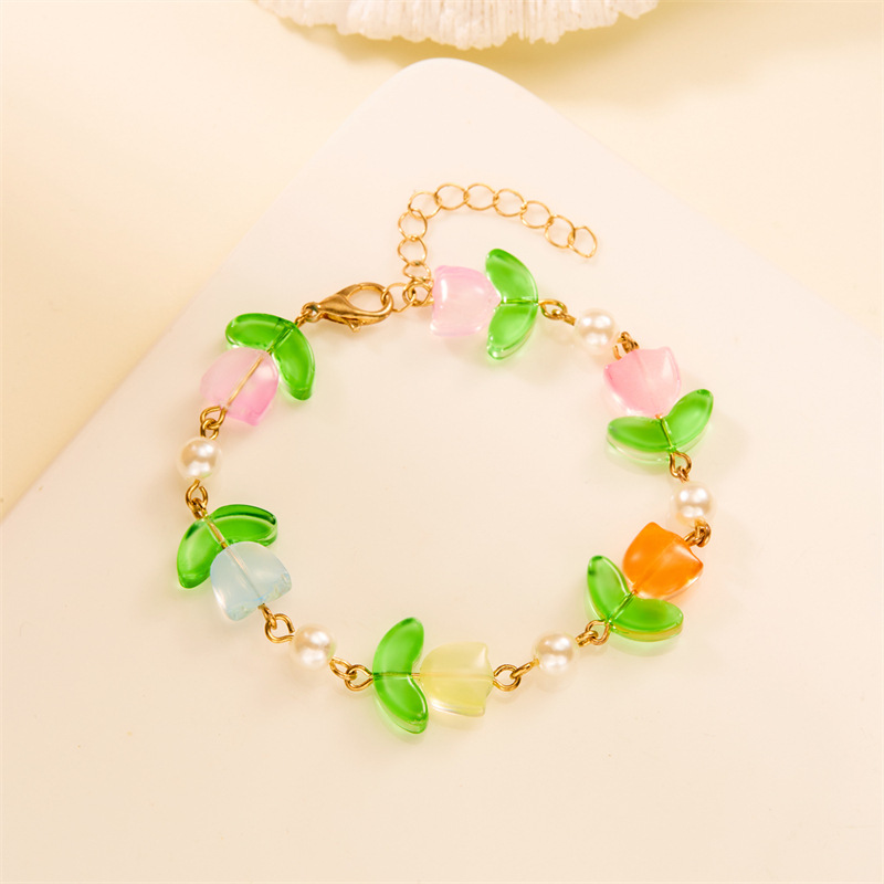 IG Style Flower Imitation Pearl Alloy Resin Women's Bracelets display picture 6