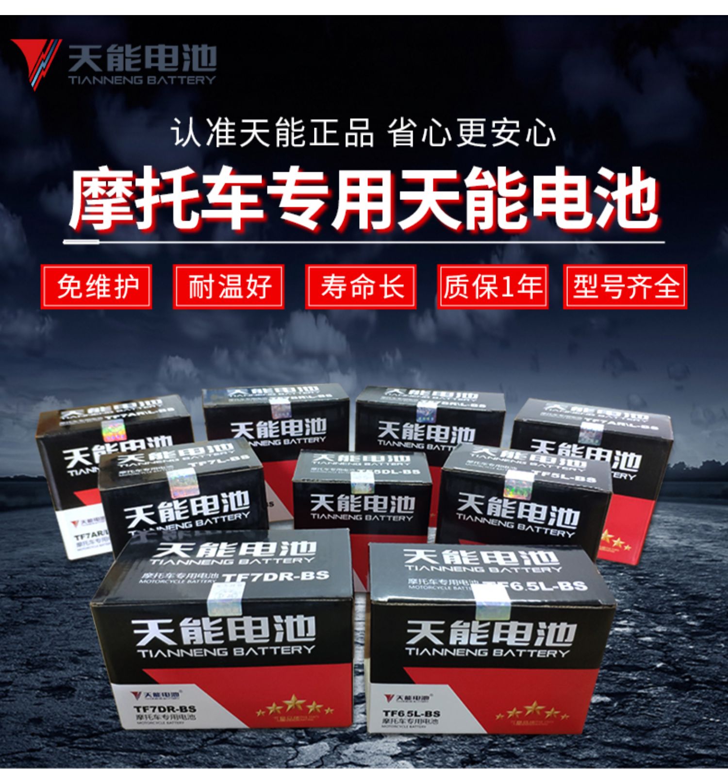 Tiineng Pedal Motorcycle Battery 12V7A Adapts to Haomai Haojue Yuexing 125YTX7A-BS Maintenance-Free Battery