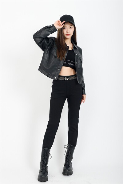 spring black warm fitted casual trousers