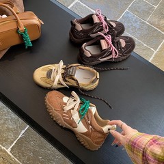 牛皮版~猫爪德训鞋女真皮复古内增高休闲运动鞋厚底真皮老爹鞋