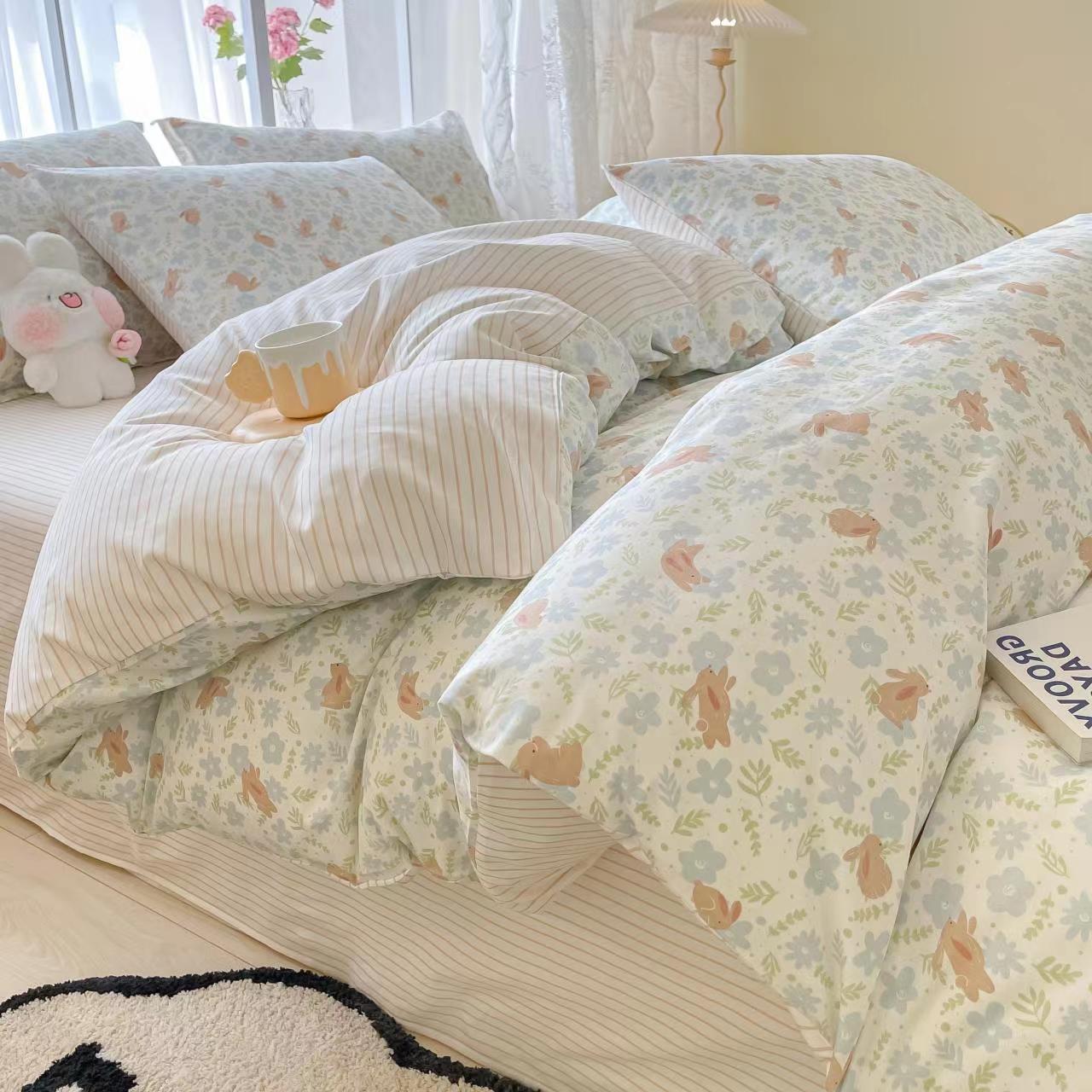 Fresh and Simple All-Cotton Four-Piece Set, Pure Cotton Three-Piece Dormitory Student Bed 100% Cotton Quilt Cover Bedding Wholesale