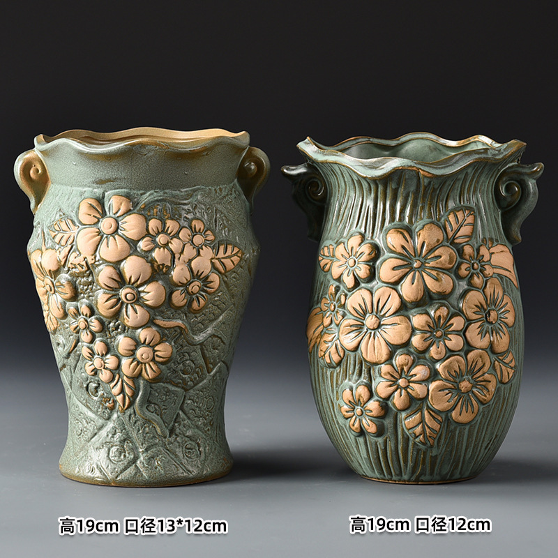 多肉花盆大量批发陶瓷植物粗陶复古素烧紫砂创意大小口径简约跨境|undefined