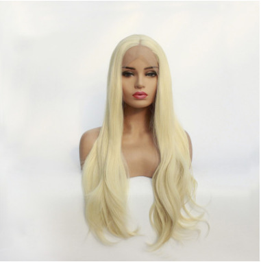 Comercio exterior exportación de moda oro ligero longitud de microondas rizado frente peluca de encaje fibra química cubierta de cabeza LW0206