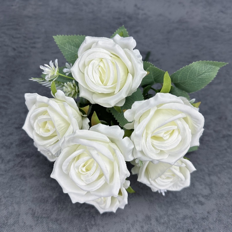 Simulación de 7 rosas rojas hechas a mano ramo de rosas bodas decoración del hogar decoración floral falsa adornos al por mayor