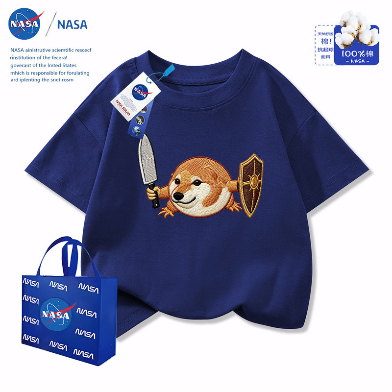 Nasa Abstract My Sword and Shield Round Neck Breathable Short Sleeve T-Shirt Versatile Pure Cotton Cartoon Embroidery-Style Print Children's Clothing Nasa Abstract My Sword and Shield Round Neck Breathable Short Sleeve T-Shirt Versatile Pure Cotton Cartoon Embroidery-Style Print Children's Clothing