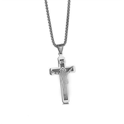 Suministro directo de fábrica vintage electrochapado Cruz joyería diseño de titanio accesorios de acero colgante europeo y americano collar de acero inoxidable