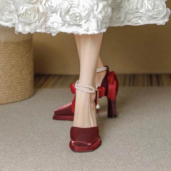 Gentle Super High Heels Women's 2024 New Summer Hot Fashion Elegant Dress French Mary Jane Shoes