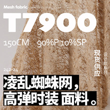 软肉凌乱蛛丝高弹网布时装裙装吊带长裙蕾丝布料设计师面料T7900