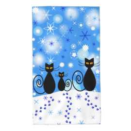 跨境冬季雪花黑猫成人沙滩巾柔软海边游泳浴巾健身运动毛巾批发