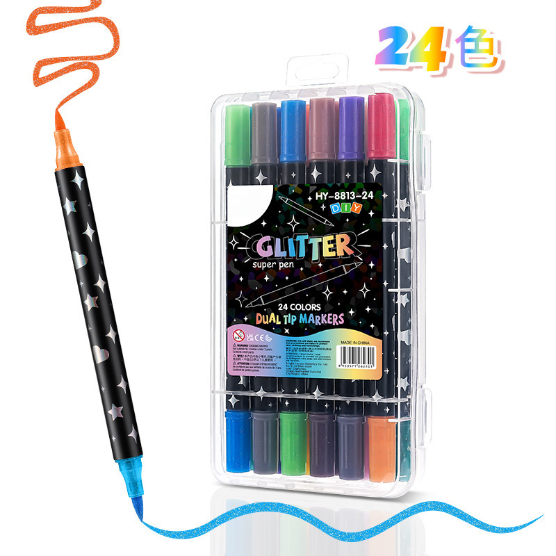 Marcador flash de dos colores de dos cabezas Pluma de curry de pintura Pluma de acuarela Traje de lápiz de brillo fluorescente Spot al por mayor