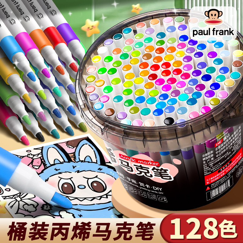 Bolígrafo acrílico de cabeza suave de 128 colores en barril recientemente actualizado, bolígrafo de arte, bolígrafo de acuarela para niños, color impermeable y lavable