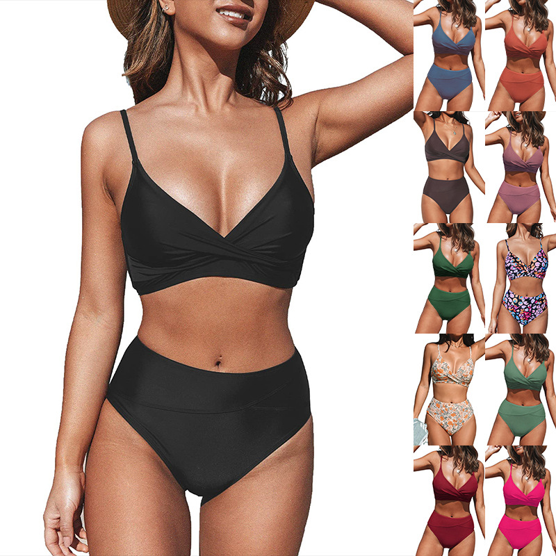 2023 European and American New Color bikini Foreign Trade bikini Swimsuit Women's Sexy Split Swimsuit