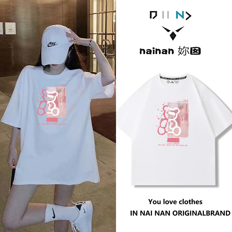 純綿半袖tシャツ女性夏韓国版新型ゆるい丸首小衆白色アニメプリント学生半袖tシャツ|undefined