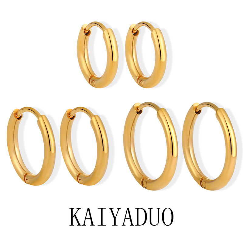 Korean style ins high-grade 8/10/12mm multi-specification round ear buckle fashion personality titanium steel earrings three-piece set