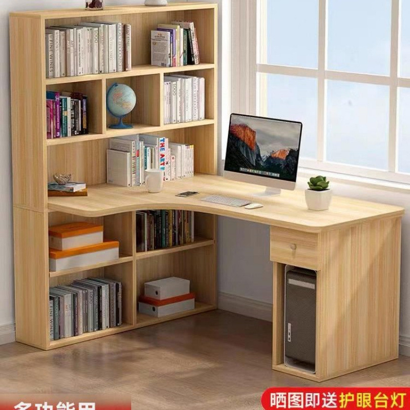 Desk Bookshelf Integrated Table Bookcase Combination Corner Solid Wood Corner Student Study Table Writing Table L-Shaped Computer Table