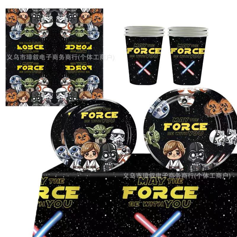 New Star Wars Cartoon Series Birthday Party Decoration Disposable Tableware Paper Plates Paper Cups Paper Napkins Tablecloth Straws