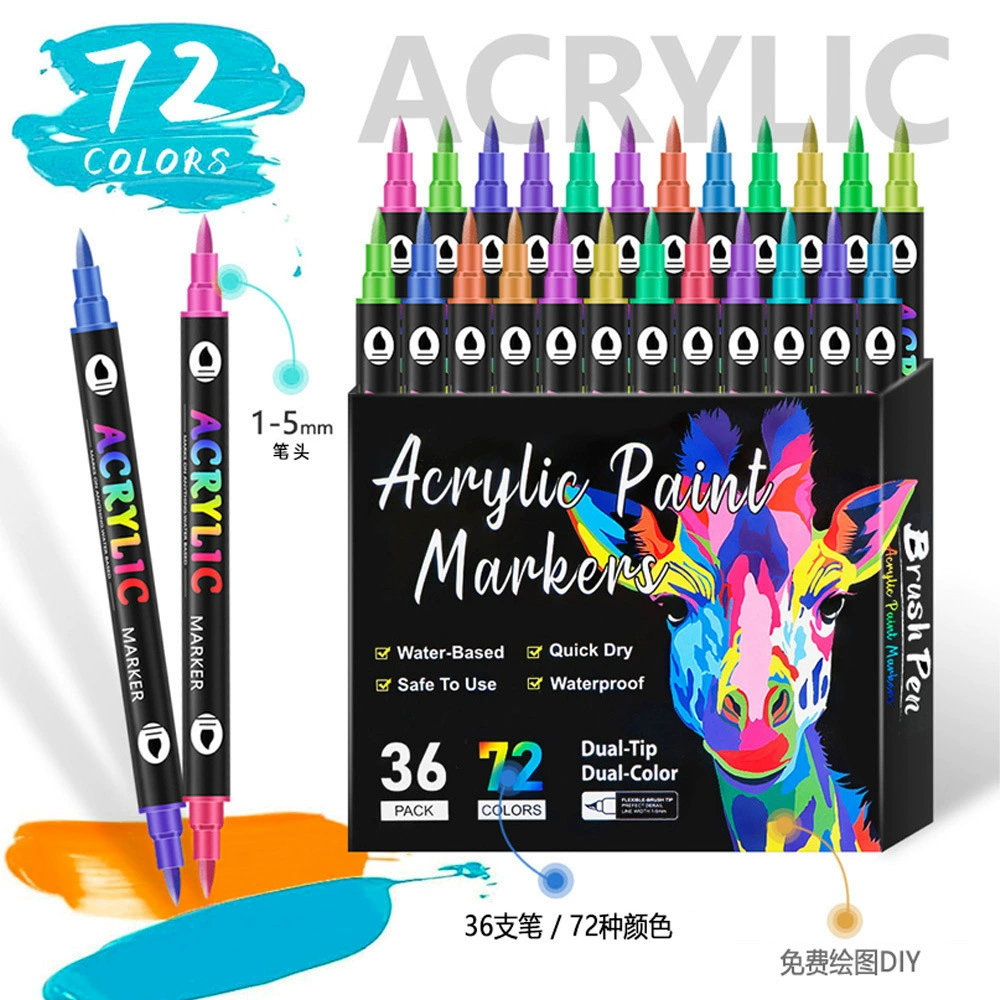 Трансграничная двухголовая двухцветная акриловая маркерная ручка 36 цветов водная маркировка набор мягкая головка акриловая ручка diy граффити ручка