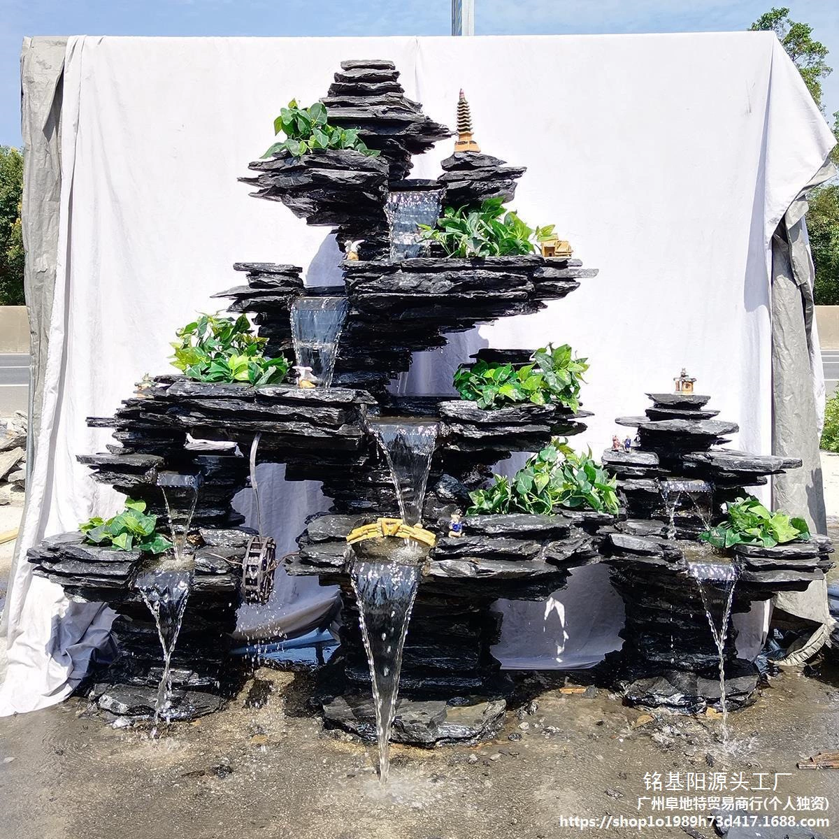 Большой камень из натурального камня, пруд для рыбы, водный пейзаж, украшения, водопад, струящаяся вода, фонтан, ландшафтный дизайн, двор, балкон, украшение из натурального необработанного камня