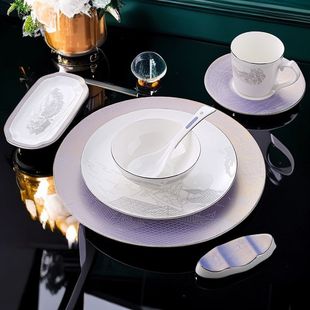 Chinese High-End Hotel Table Setting, Private Room Tableware Set, Hotel High Bone China Restaurant Dishes, Club Tableware Four-Piece Set