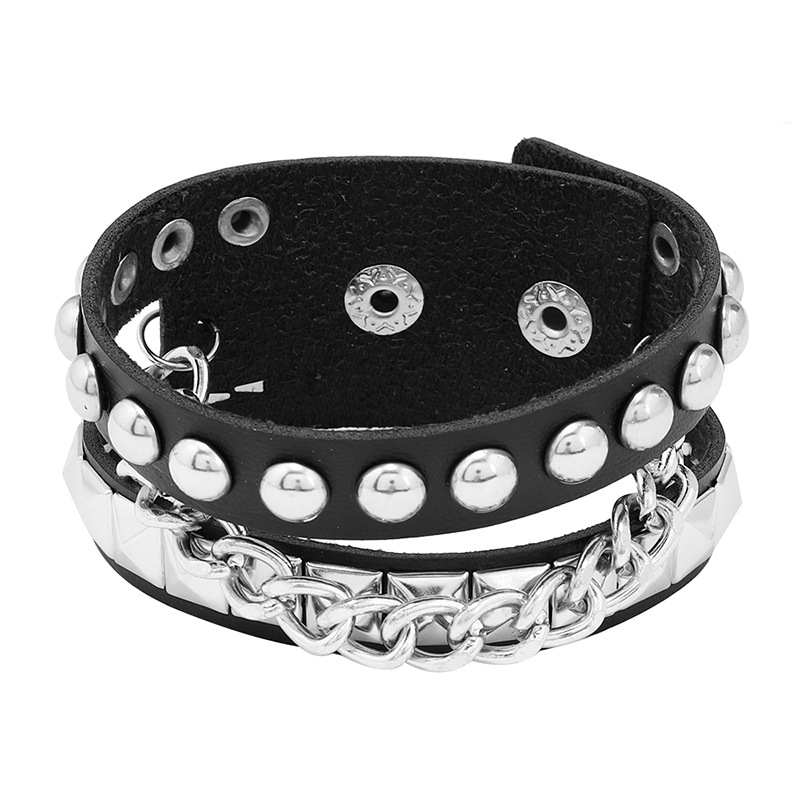 Pu Leather Material Geometric Pattern Men's Gender Punk Geometric Pu Leather Plating Men's Bangle Men Cord & Leather Bracelets