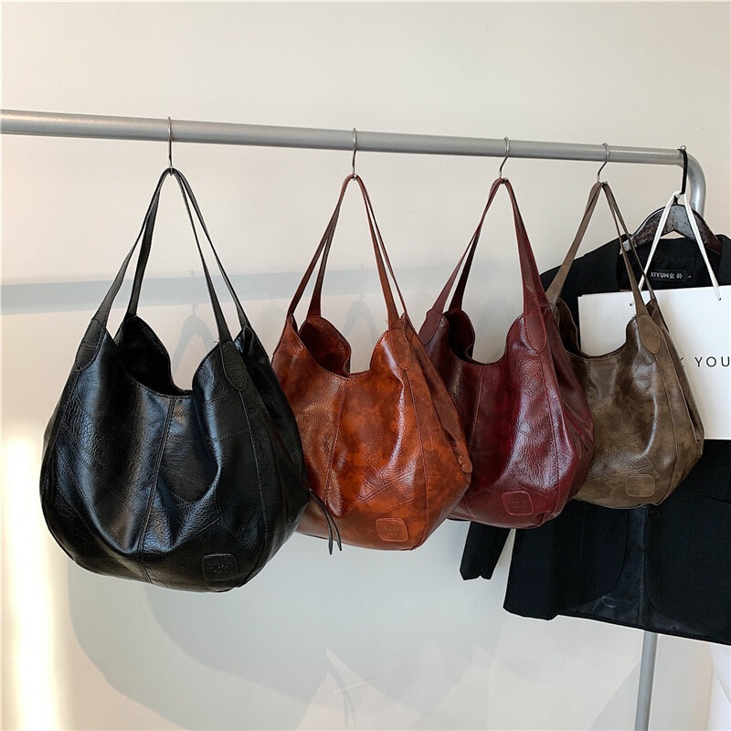 2026 New Style European and American Retro Soft Leather Texture Shoulder Bag Large Capacity Tote Bag Handbag Simple Shoulder Bag