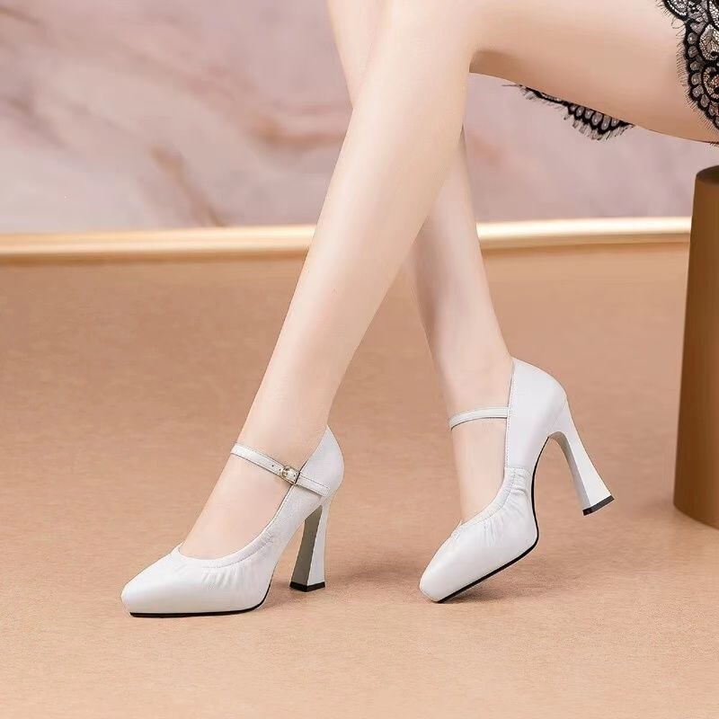 New Versatile Women's High Heels with Shallow Pointed Toe, Single Strap, Chunky Heel, Thick Platform, and Waterproof Sole