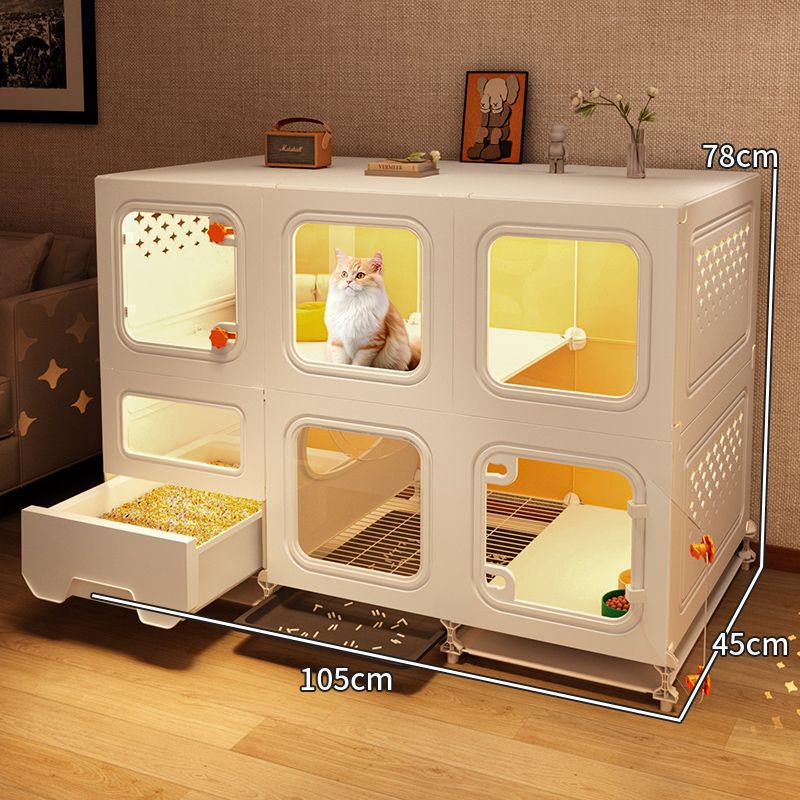 【砂防止設計】猫ケージ、猫ヴィラ、家庭用屋内トイレ一体型猫キャビネット、1部屋、1バスルーム、1リビングルーム|undefined