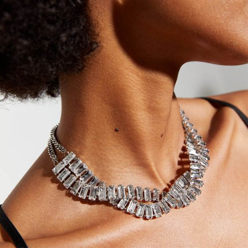 歐美熱銷扭狀項鍊高級感水鑽頸鏈時尚百搭配飾Necklace